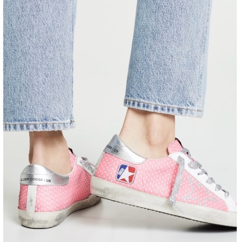 Golden Goose Superstar canvas printed sneakers. Pink polkadot. Size 41
